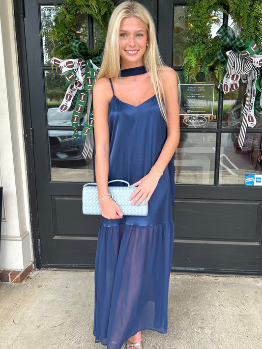 Navy Sheer Scarf Maxi