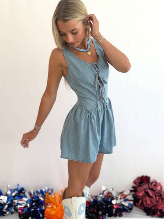 Denim Front Tie Romper