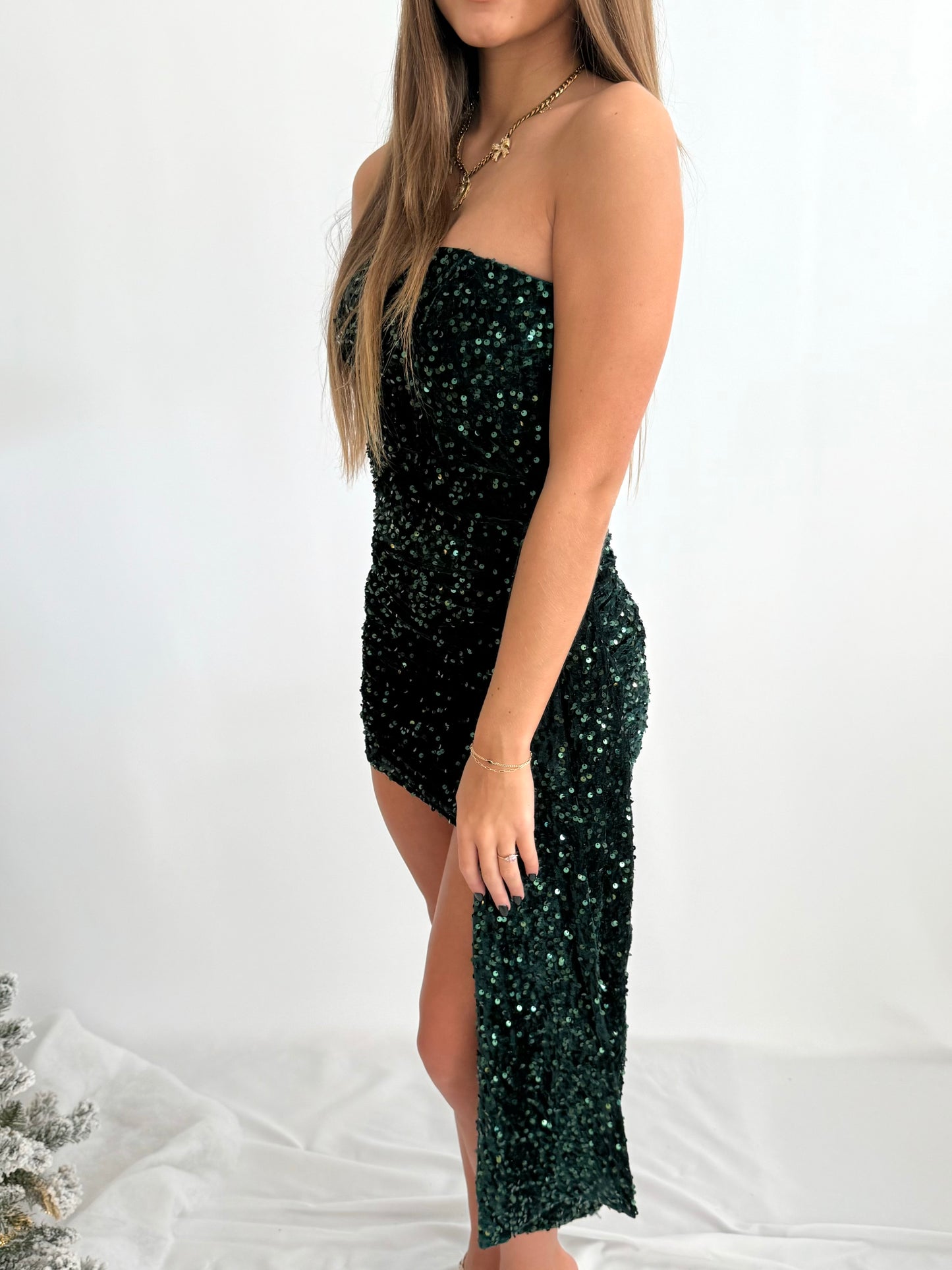 Hunter Green Tube Sequin Dress