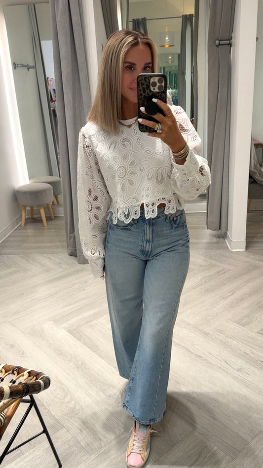 White Embr. Lace Blouse