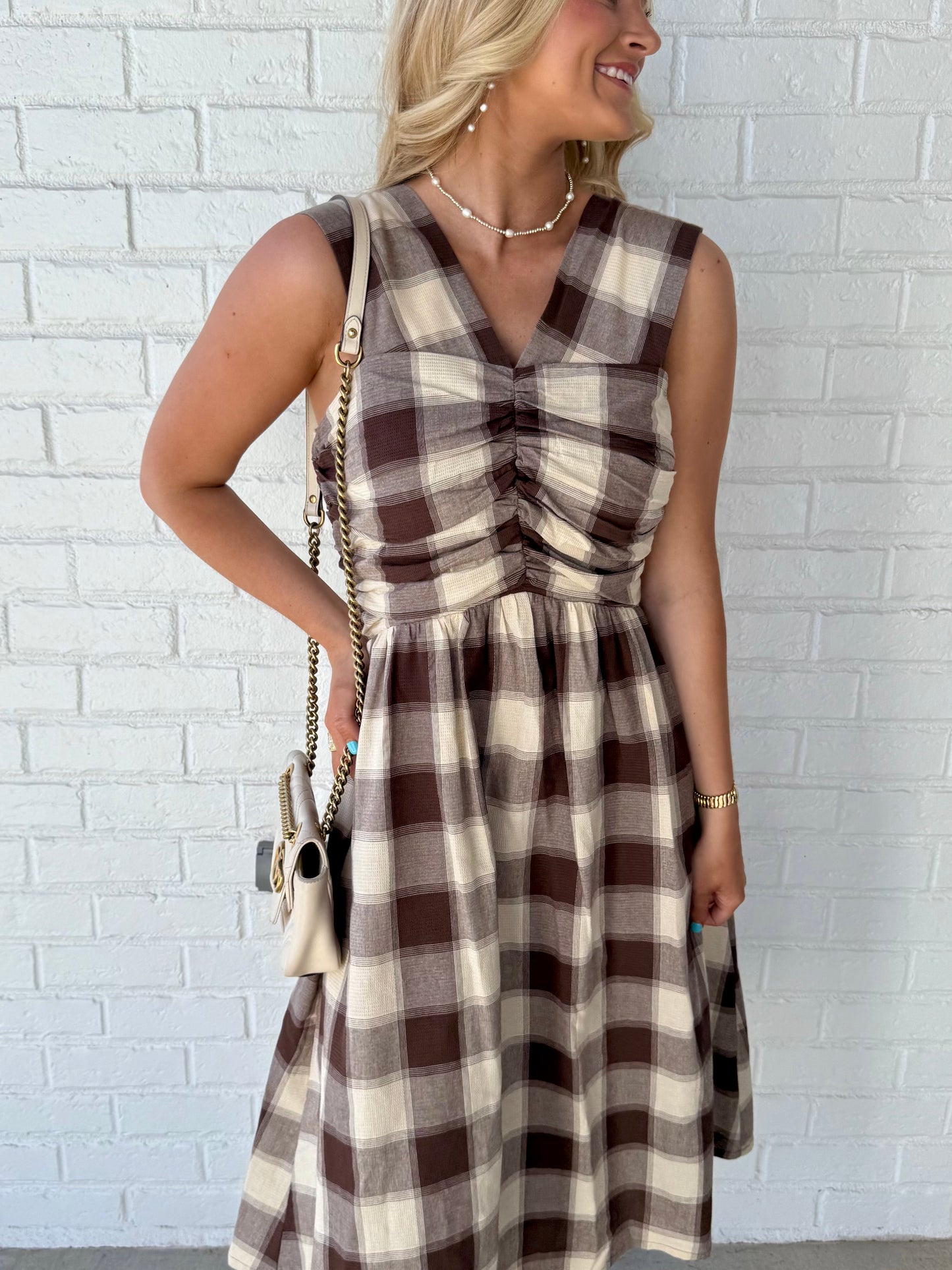 Mocha Check Bow Midi