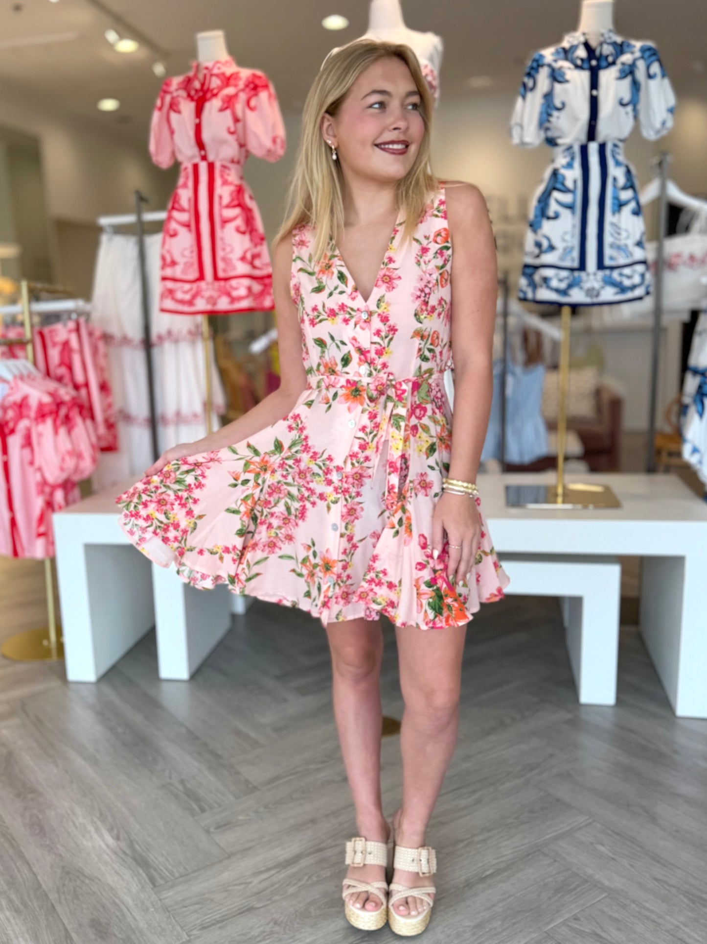 Peach Floral Button Front Dress