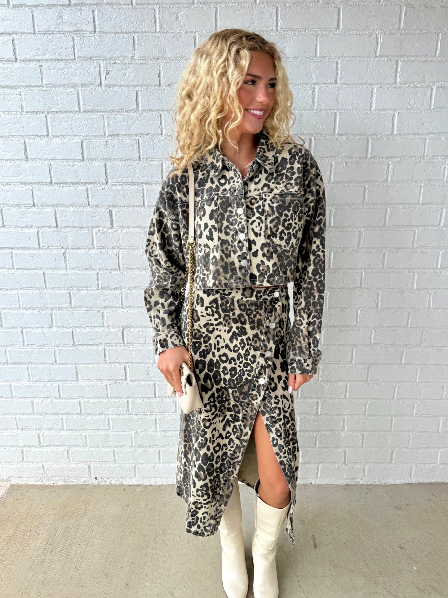 Leopard Denim Cropped Jacket