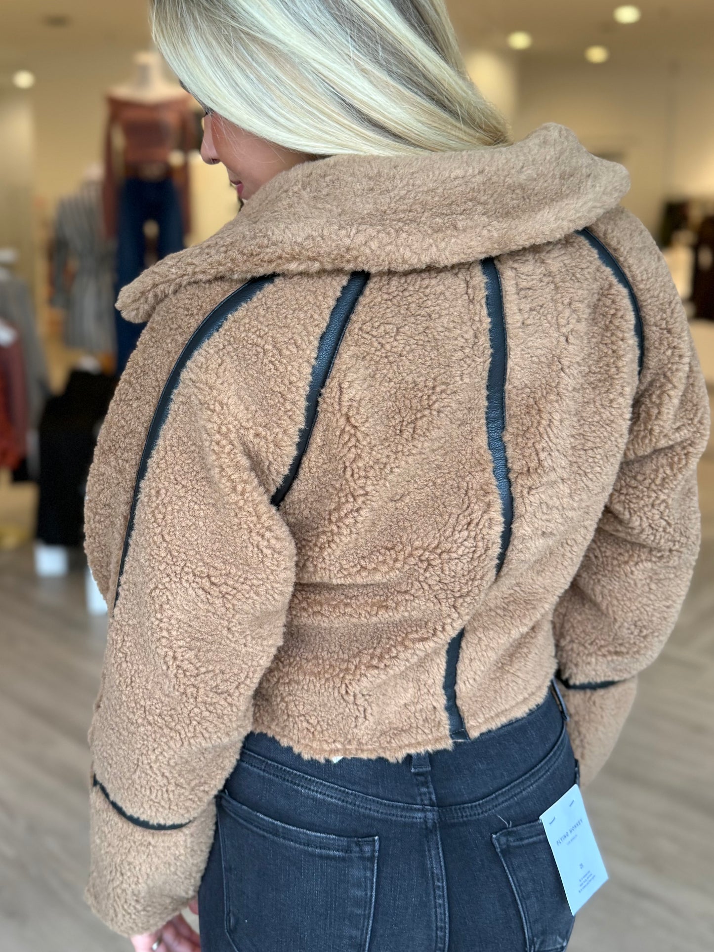 Teddy Bear Leather Piping Jacket