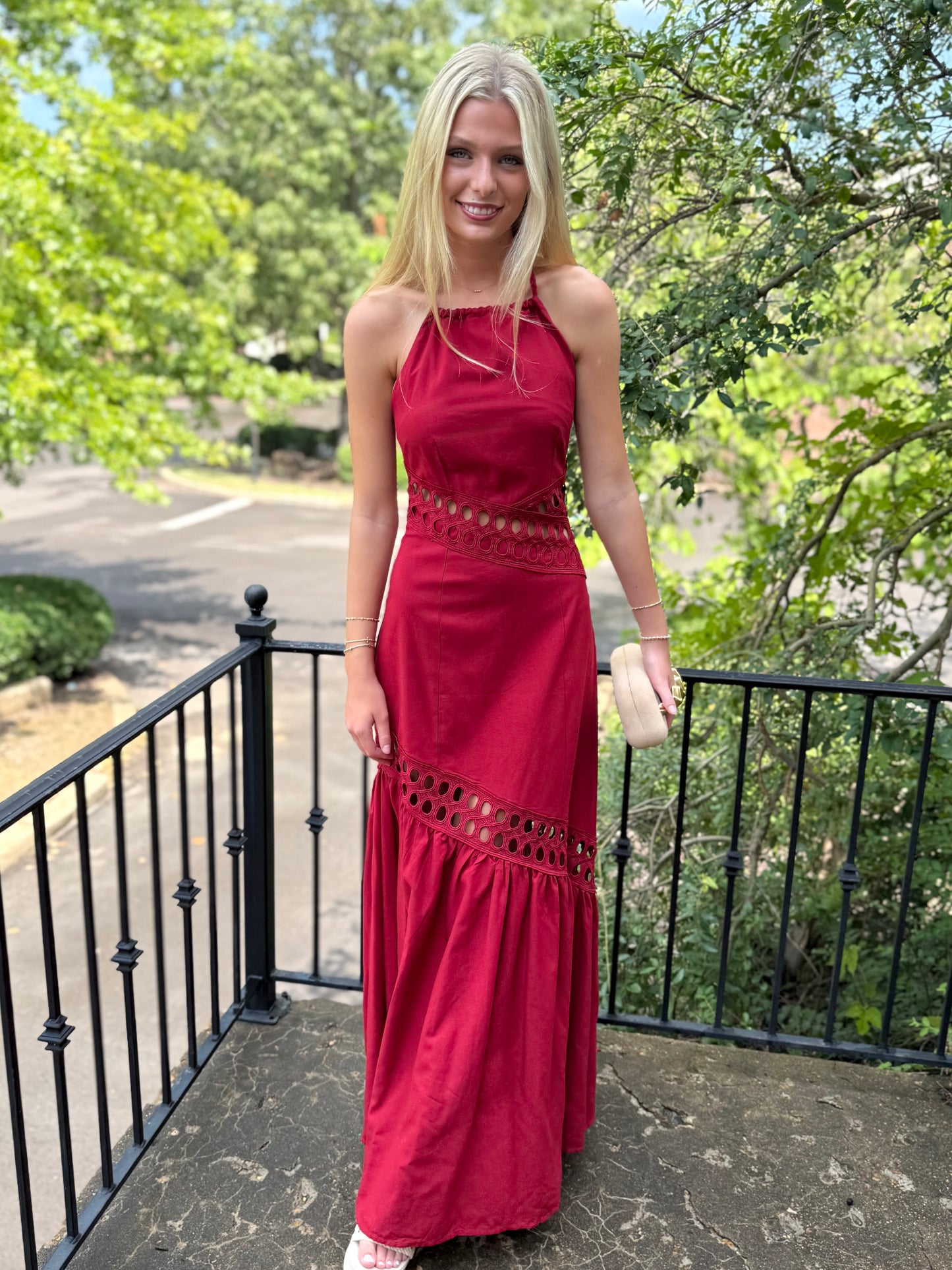 Burgundy Hollow Halter Maxi