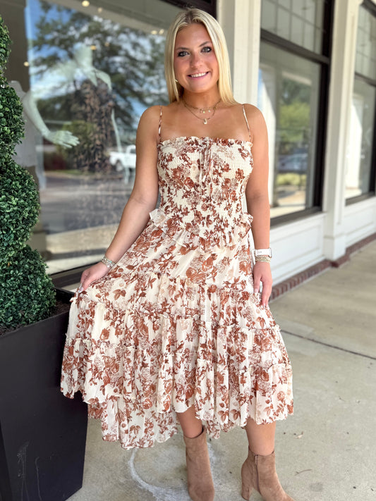 Autumn Floral Midi Dress