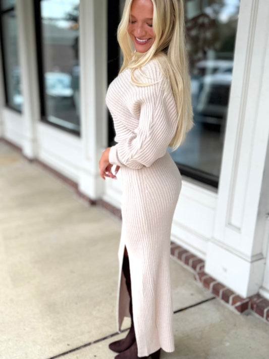 Taupe Knit Midi w/ Slit