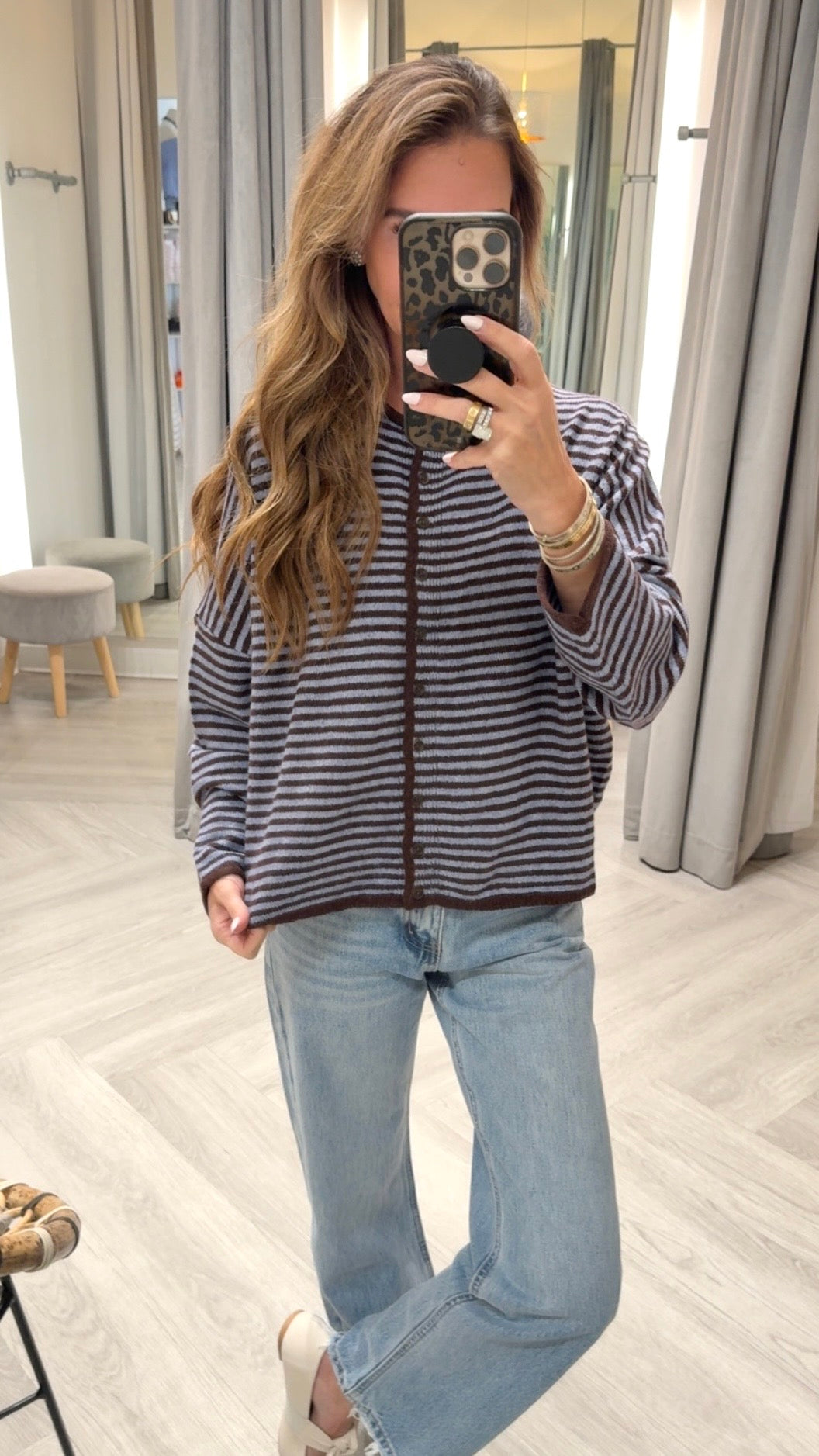 Stripe Raw Edge Cardigan