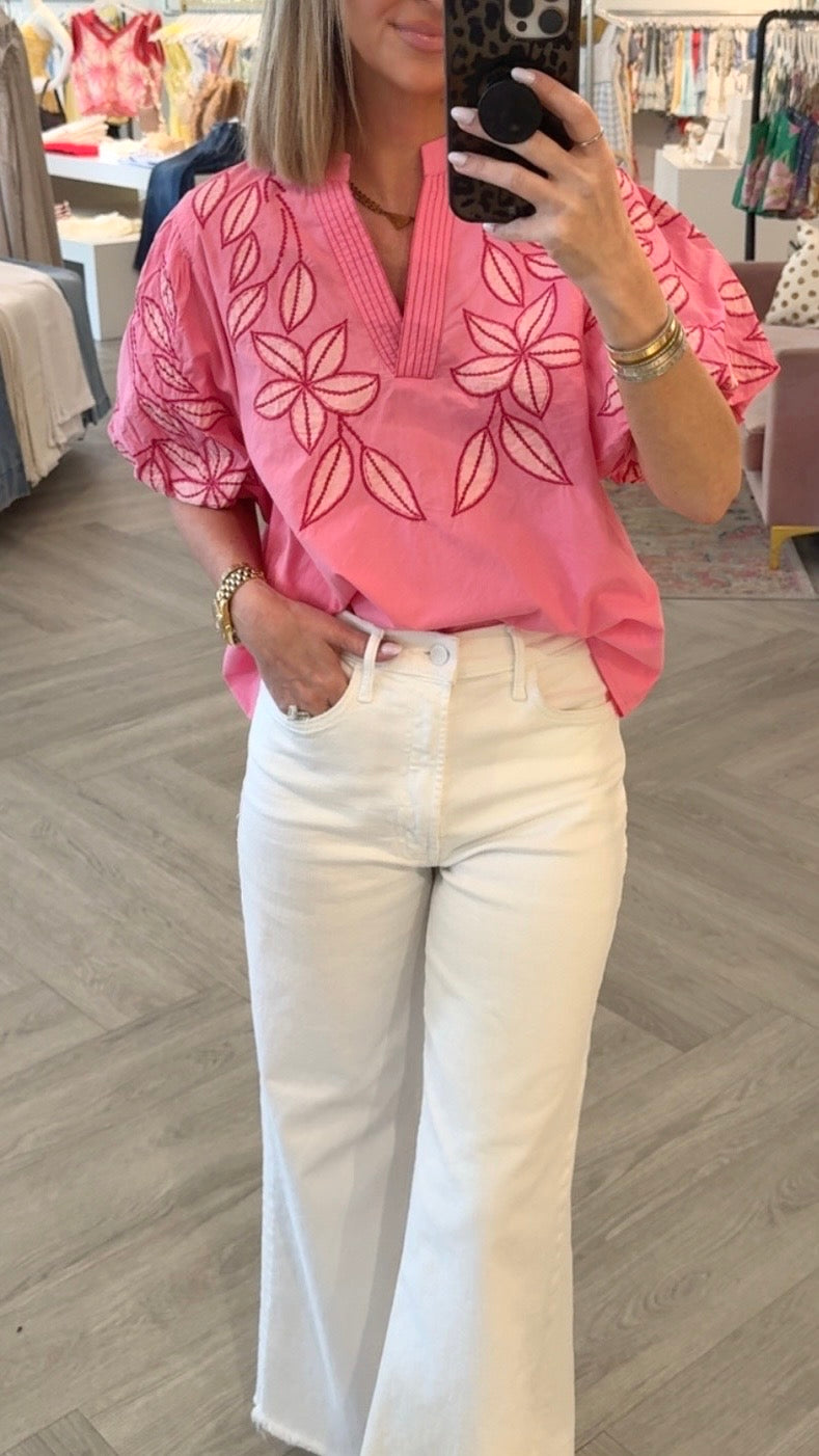 Embr. Puff Sleeve Top