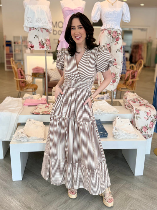 Brown Tiered Stripe Maxi