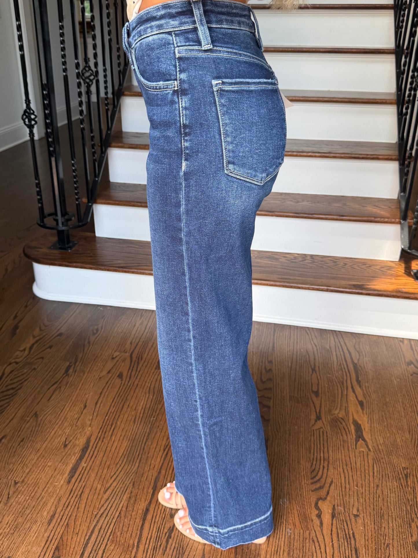 Dark High Rise Wide Trouser