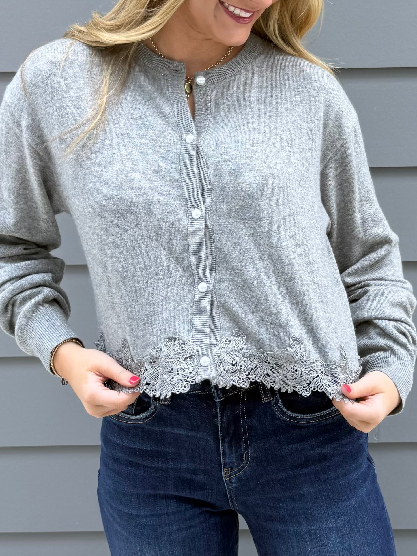 Grey Pearl Button Cardigan