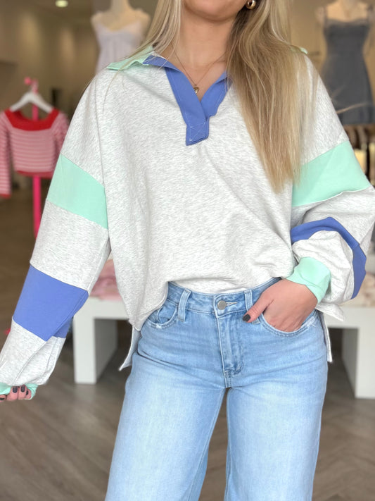 Grey/Mint Color Block OS Sweater