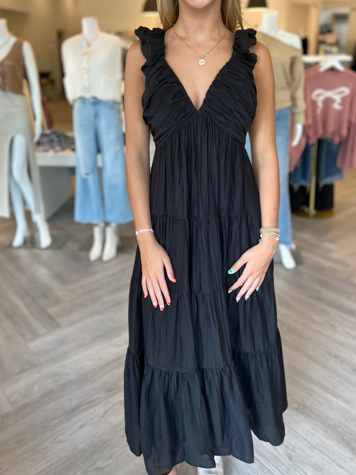 Black Tiered Sleeveless Maxi