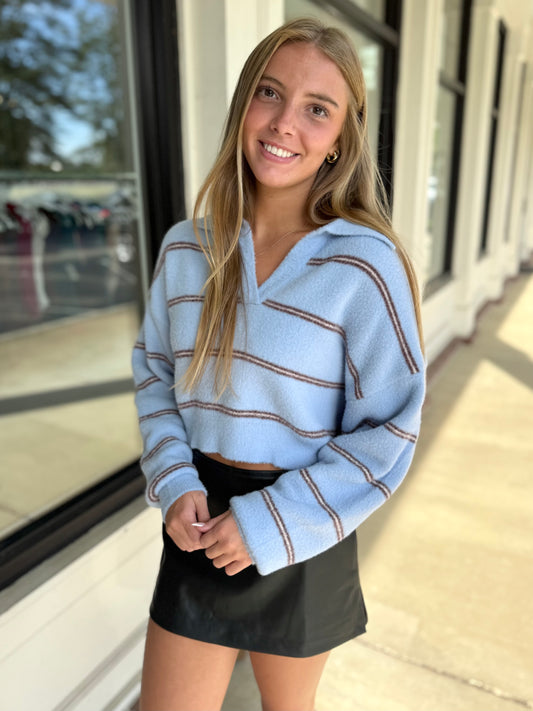 Blue Stripe Soft Knit Crop