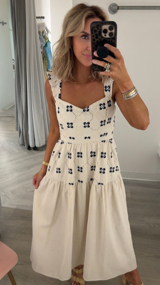 Navy Multi Ruffle Sleeve Midi