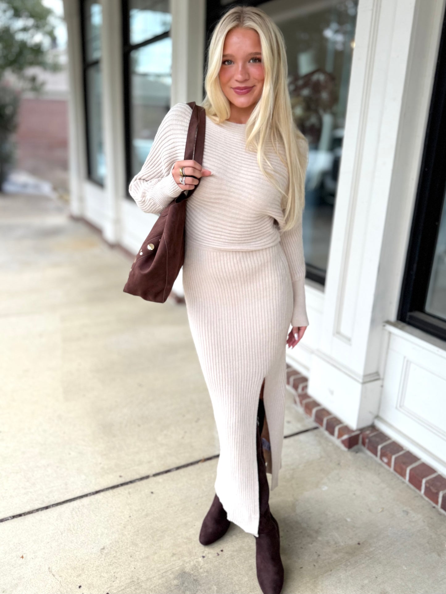 Taupe Knit Midi w/ Slit