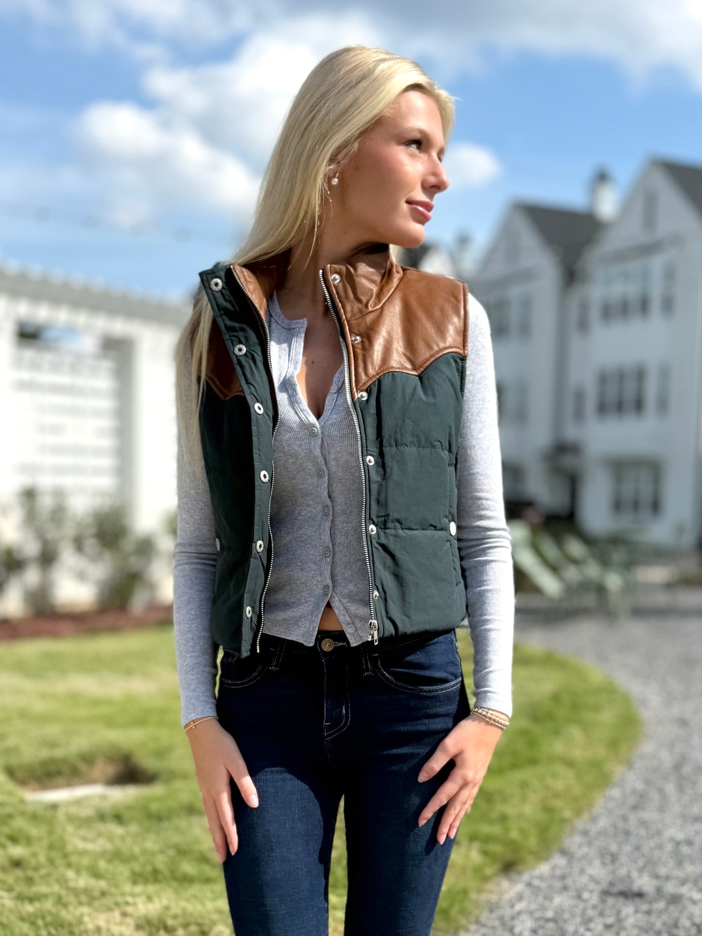 Hunter Green Leather Contrast vest