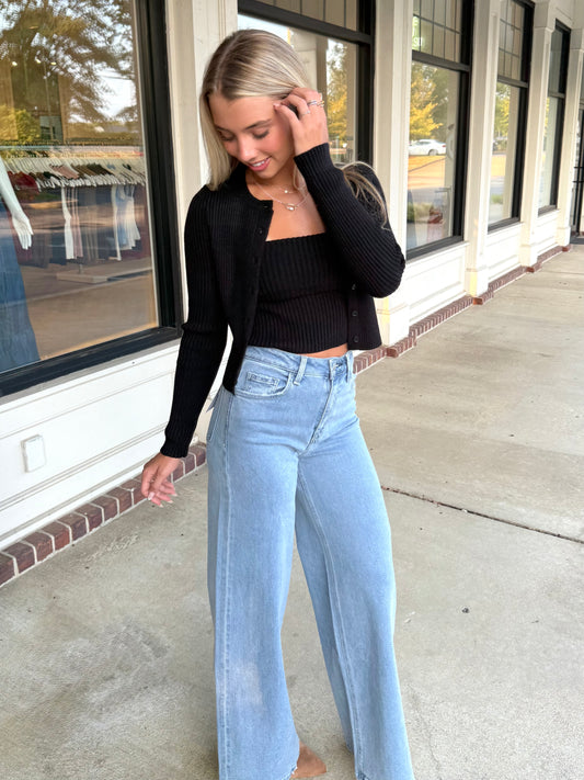 Black Rib Knit Sweater Set