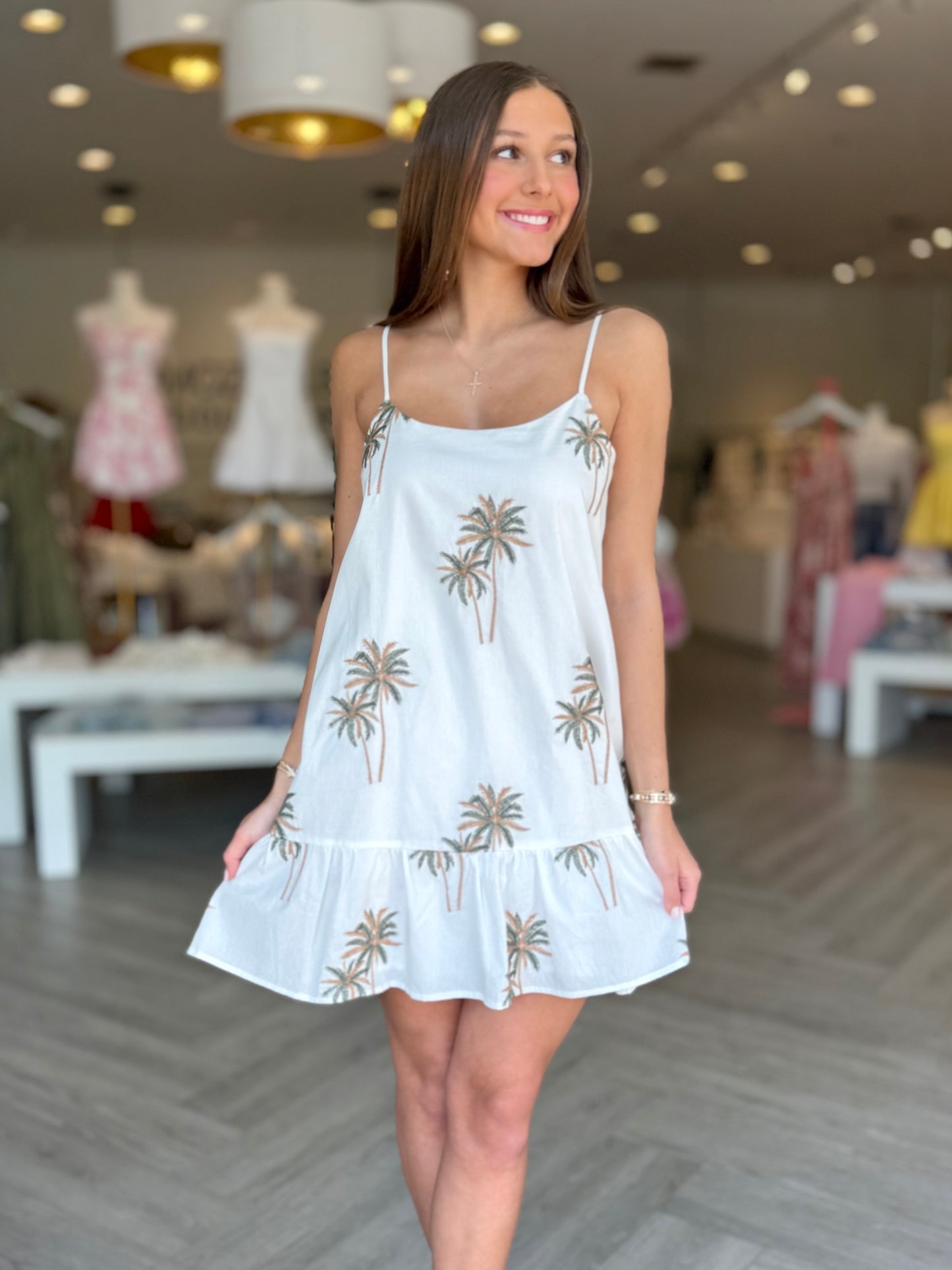 White Palm Tree Sleeveless Mini