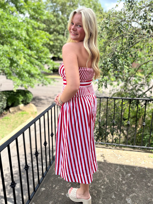 Red Circus Stripe Belted Maxi