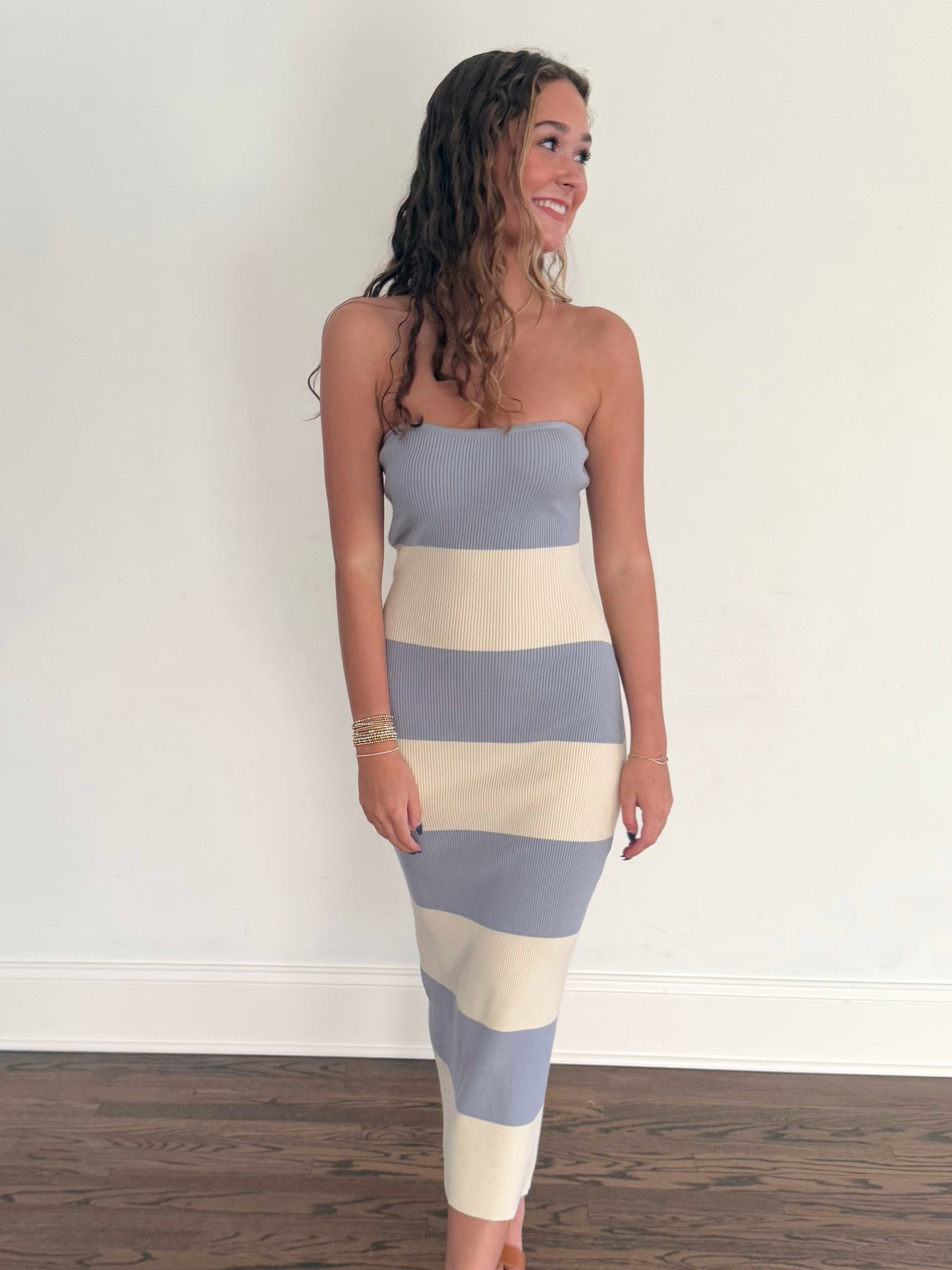 Blue Stripe Tube Sweater Midi