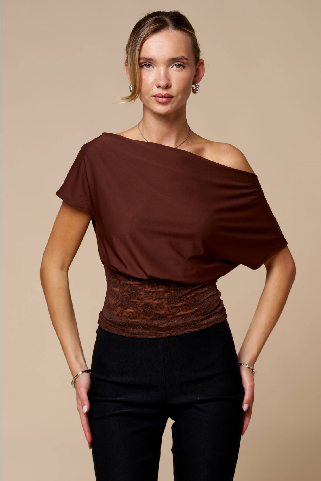 Brown OS Lace Top