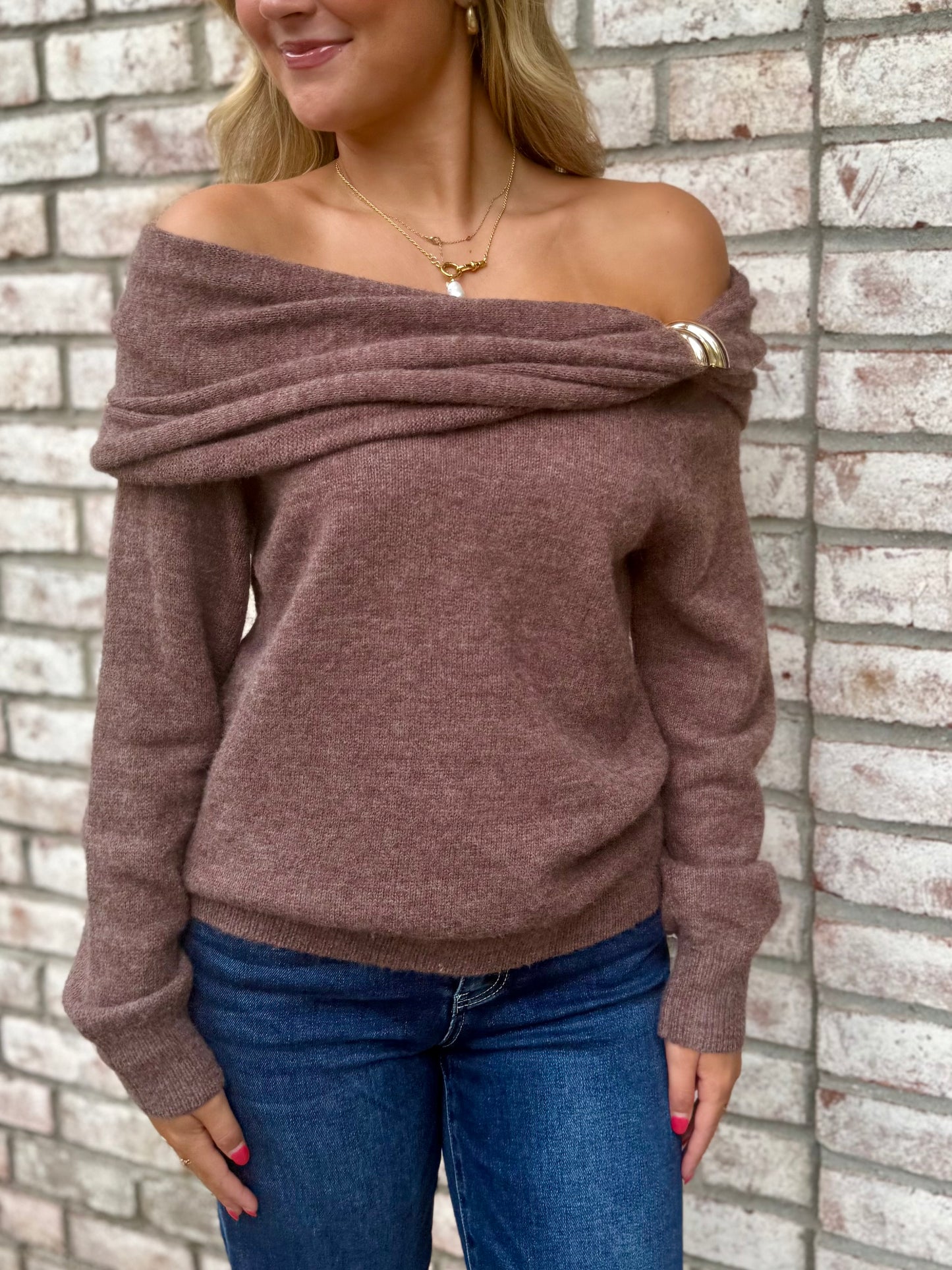 Brown O/S Gold Detail Sweater