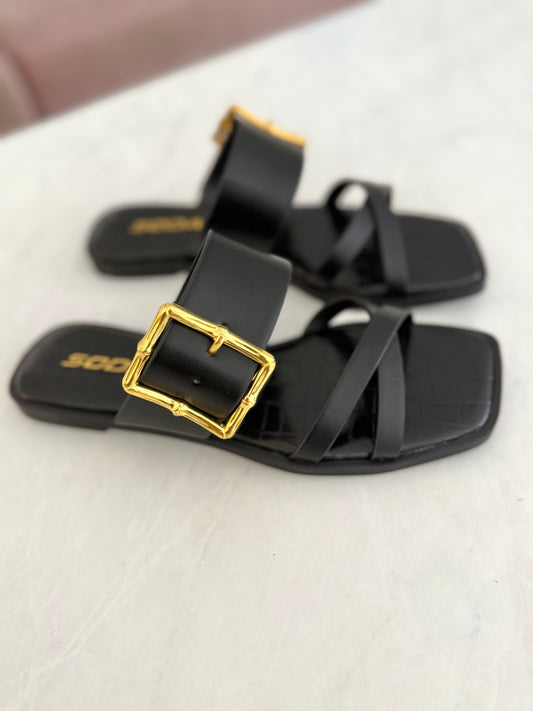 Black Bold Buckle Strap Sandal