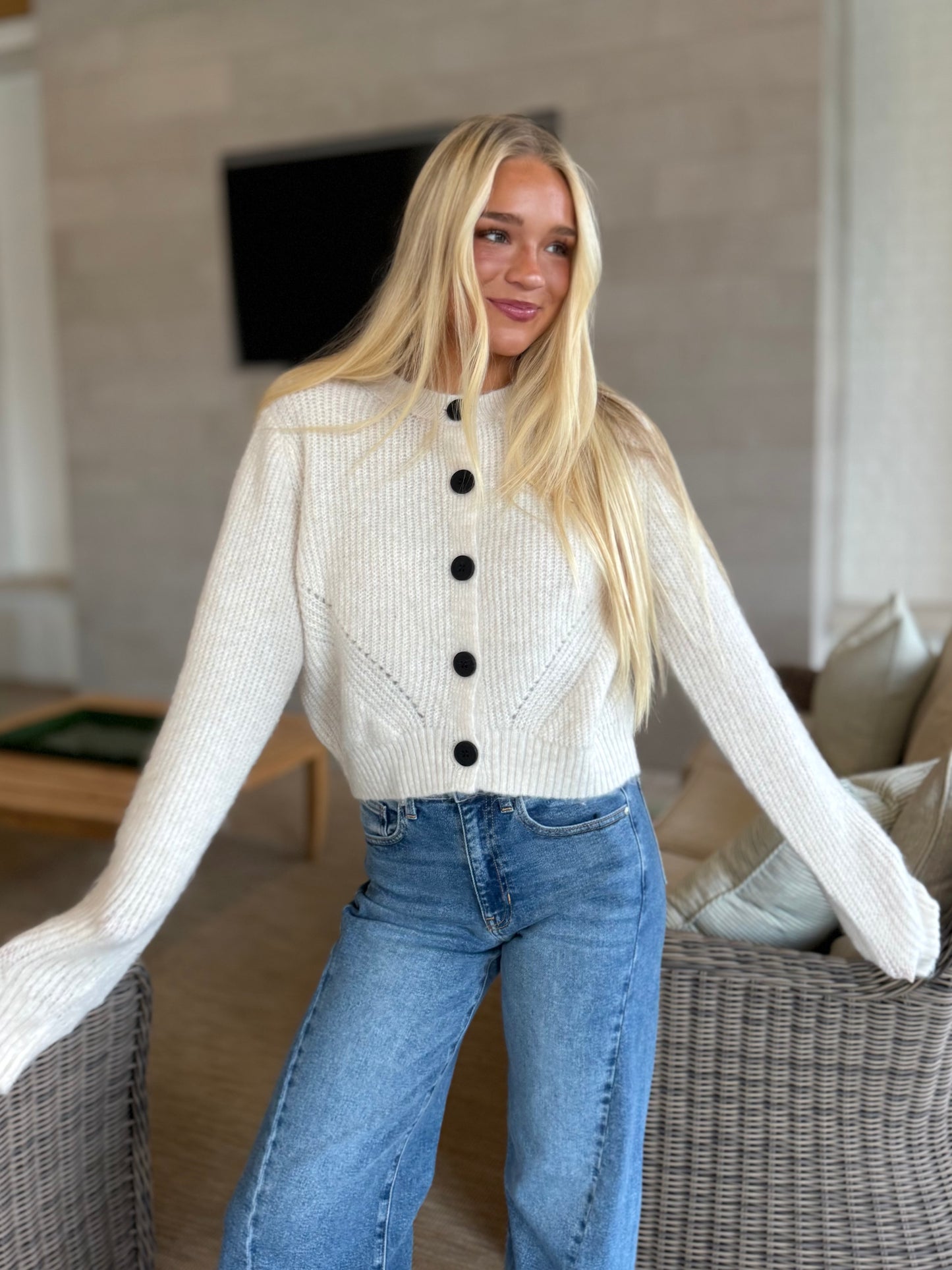 Cream Ribbed Cardigan