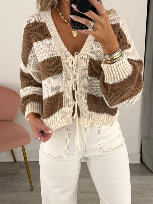 Cream/Navy Striped S Cardigan