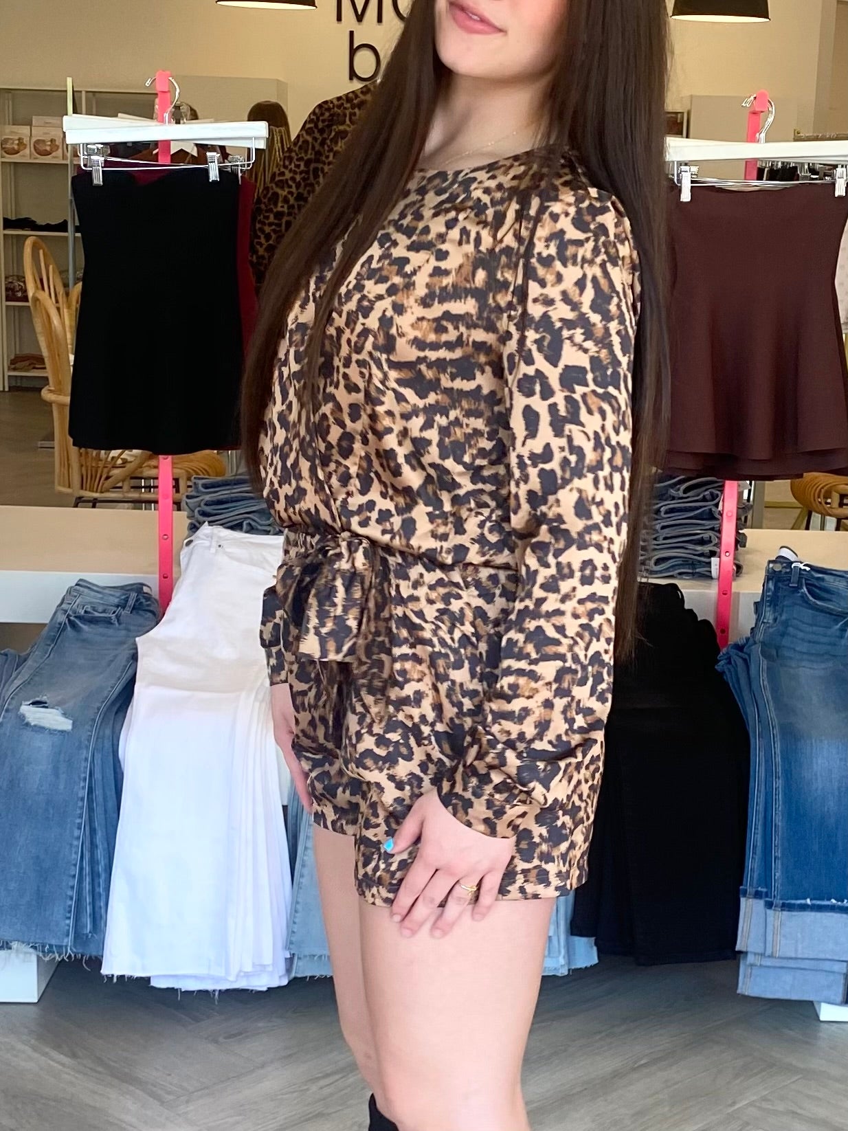 Leopard Satin Romper w Tie