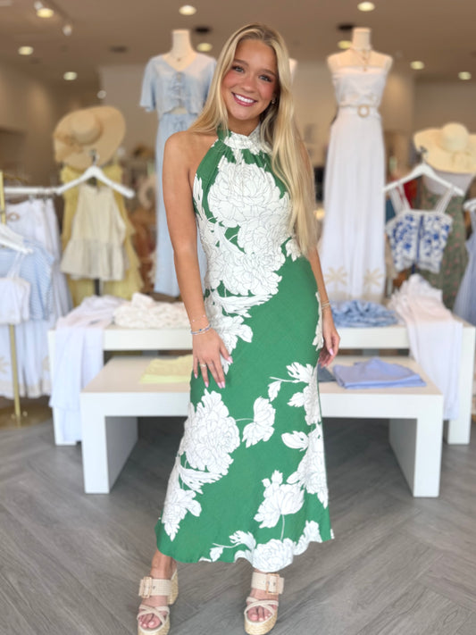 Green Goddess Halter Maxi