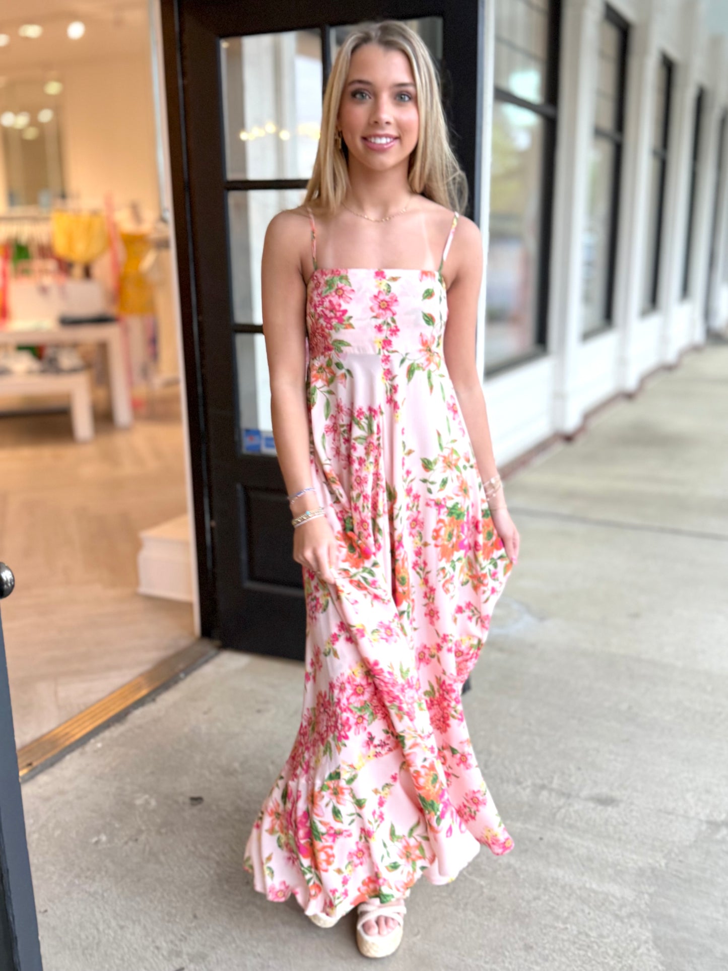 Peach Floral Flowy Dress