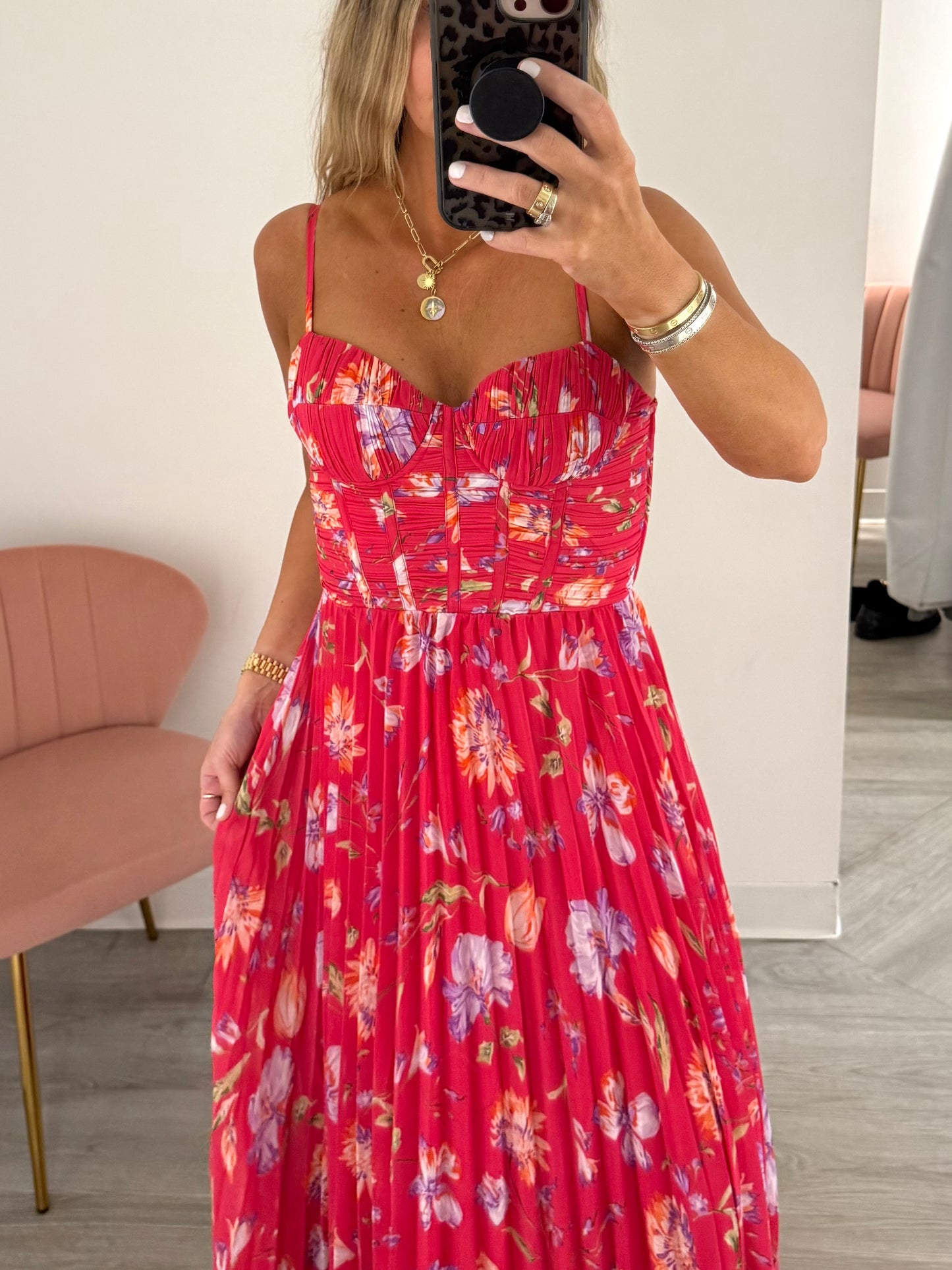 Fuchsia Botanical Pleat Dress
