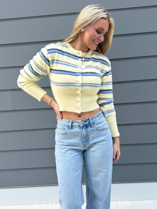 Stripe Fuzzy Waist Cardigan (2 colors)