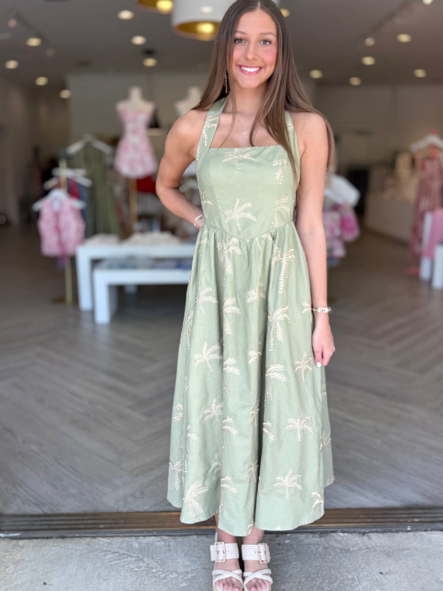 Olive Gold Palm Tree Midi