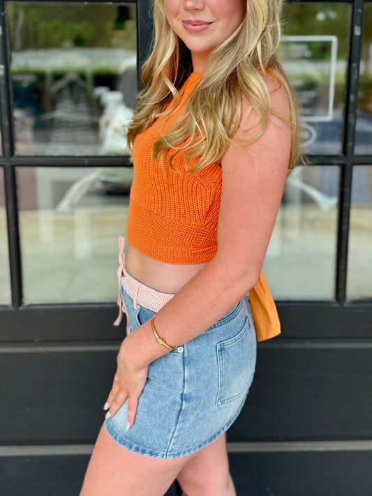 Orange Back Bow Sweater Top