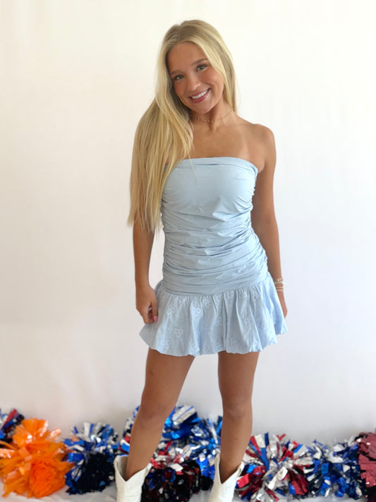 Sky Blue Bubble Hem Tube Dress