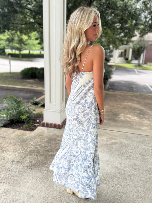 White/Blue Paisley Maxi