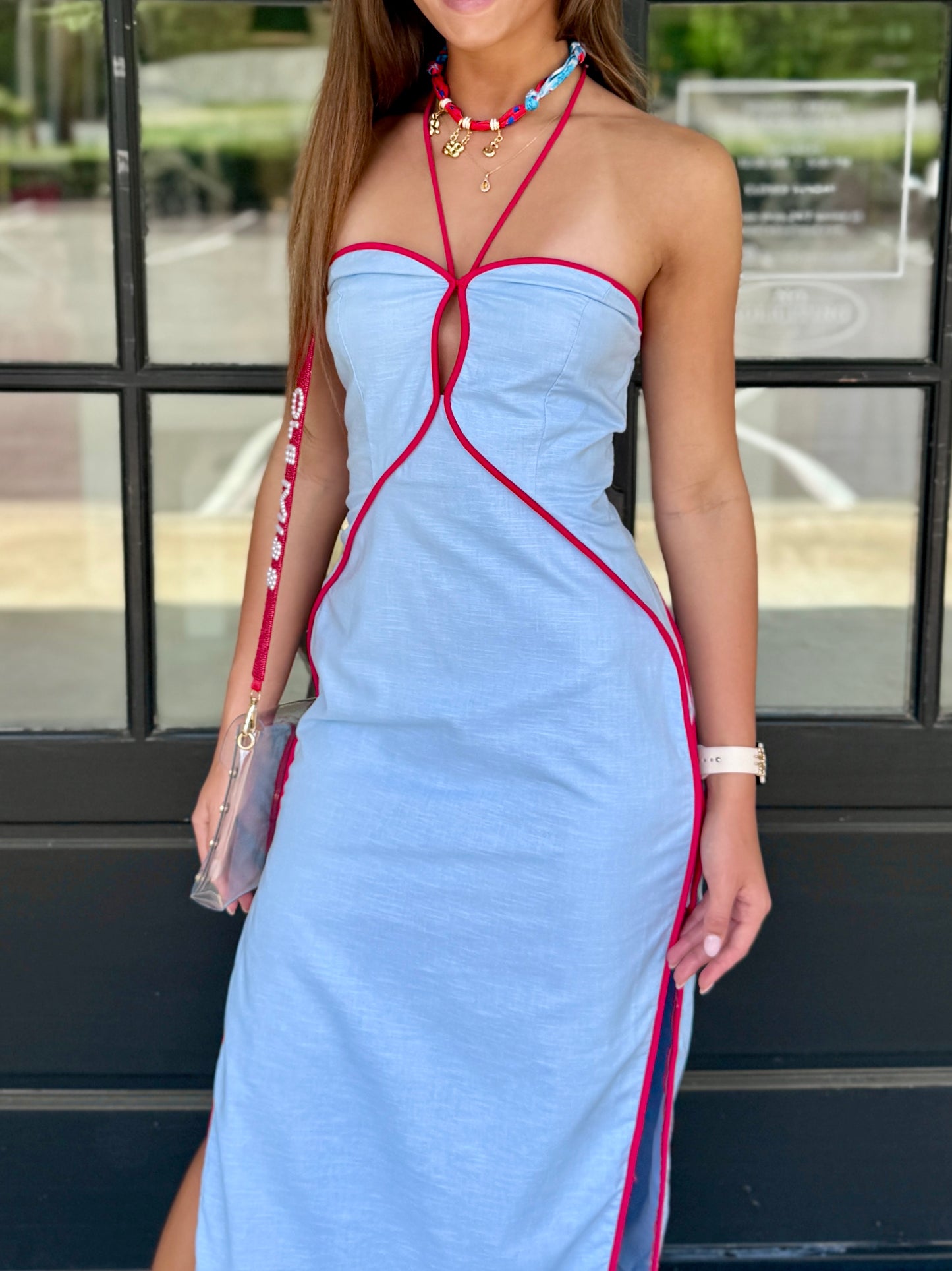 Contrast Piping Slit Midi (5 colors)