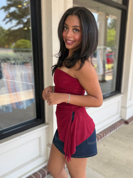 Crimson Drape Tube Top