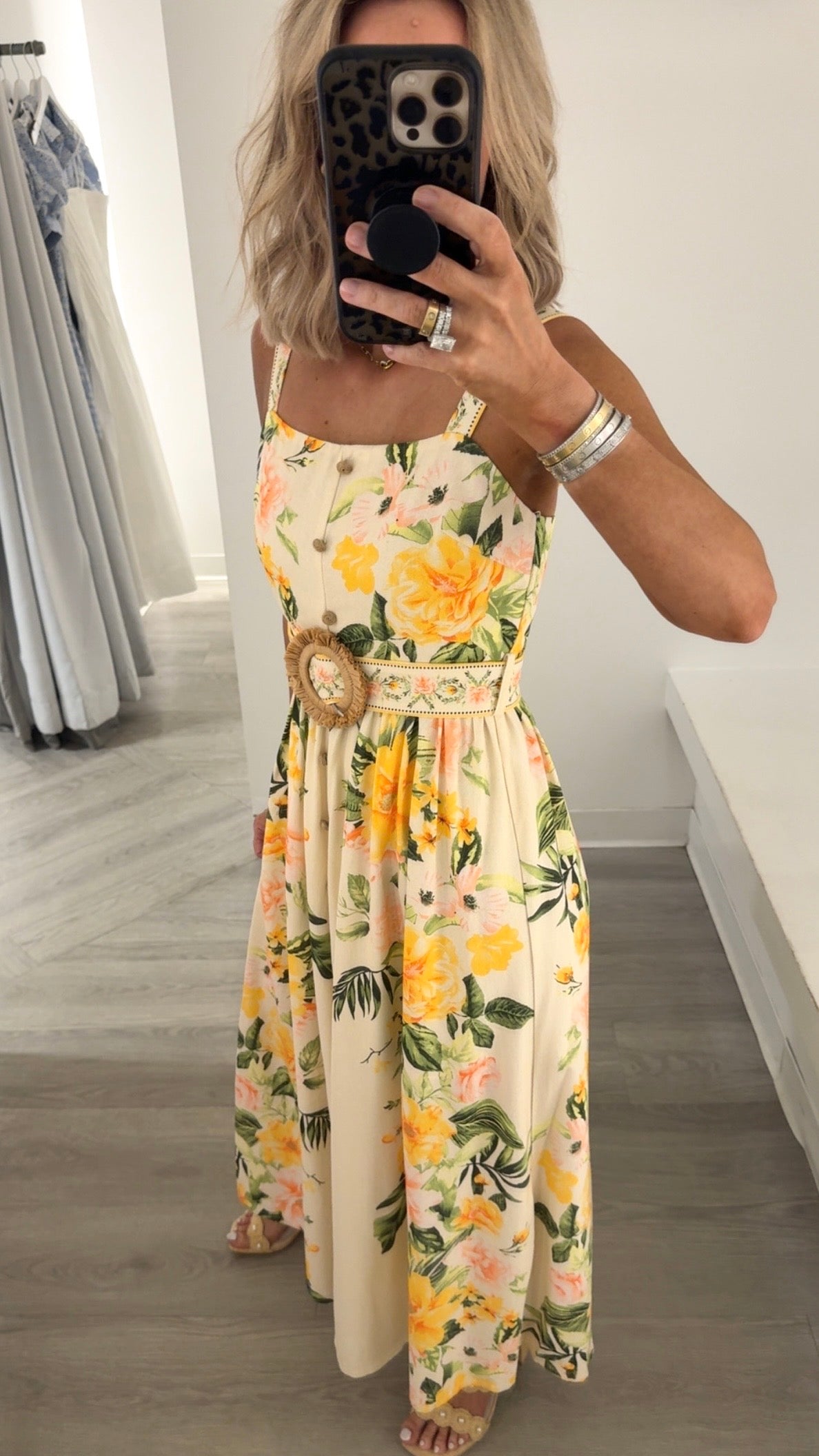 Cream Multi Square Neck Midi