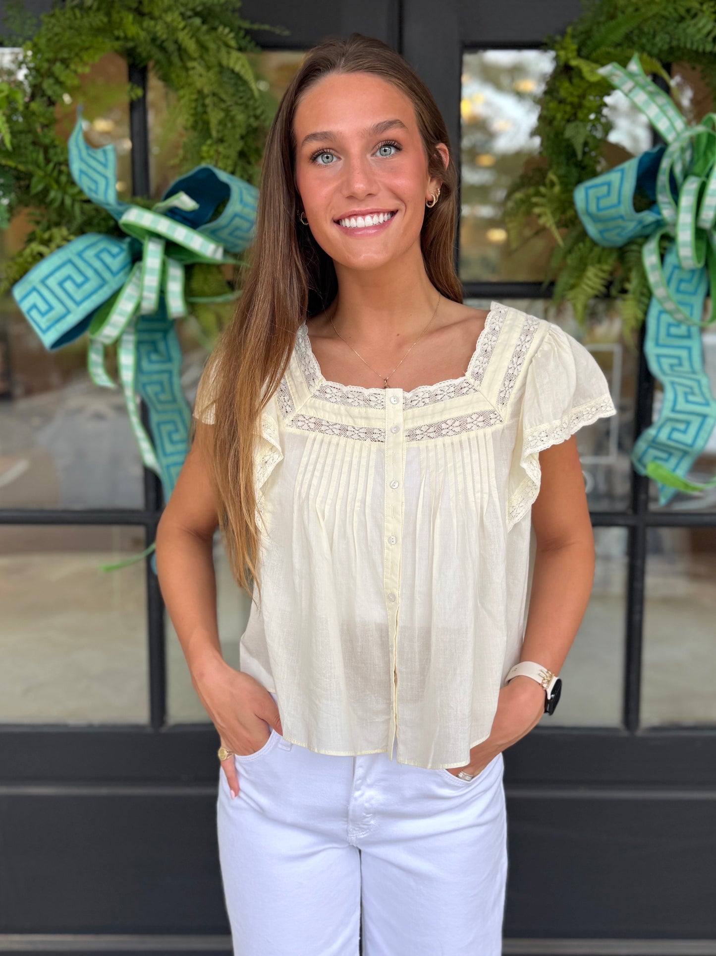 Lace Trim Babydoll Blouse