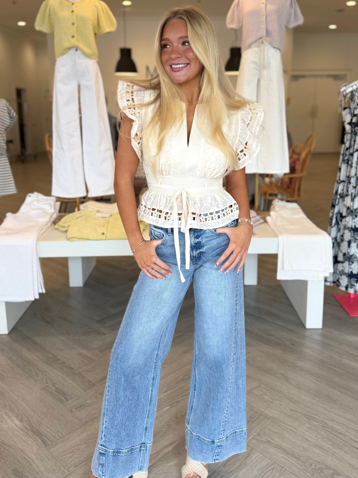 High Rise Slant Back Belt Jean