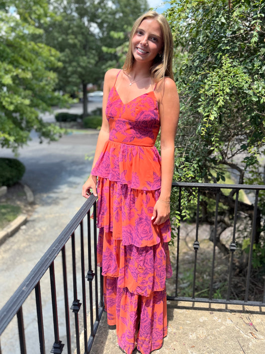 Magenta Rose Tiered Maxi