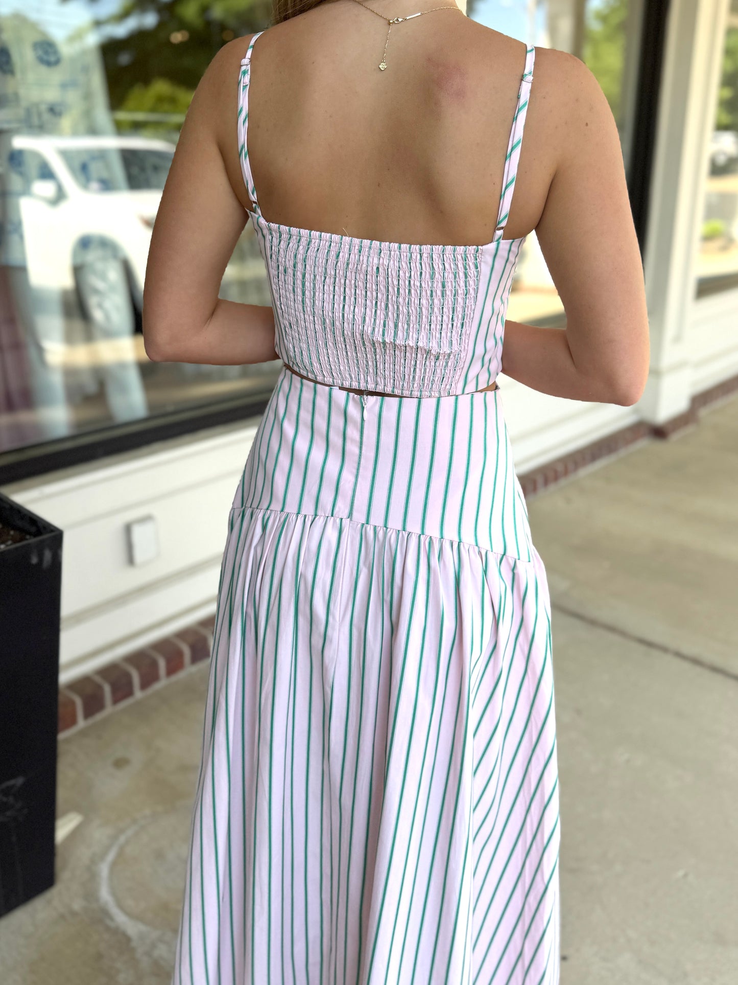 Pink/Green Stripe Crop Top