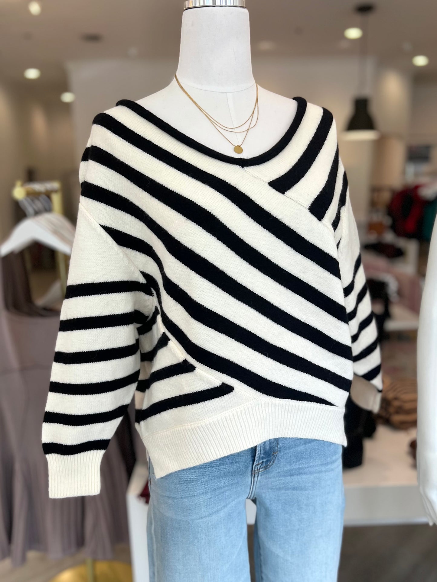 Ivory/Black Cross Stripe