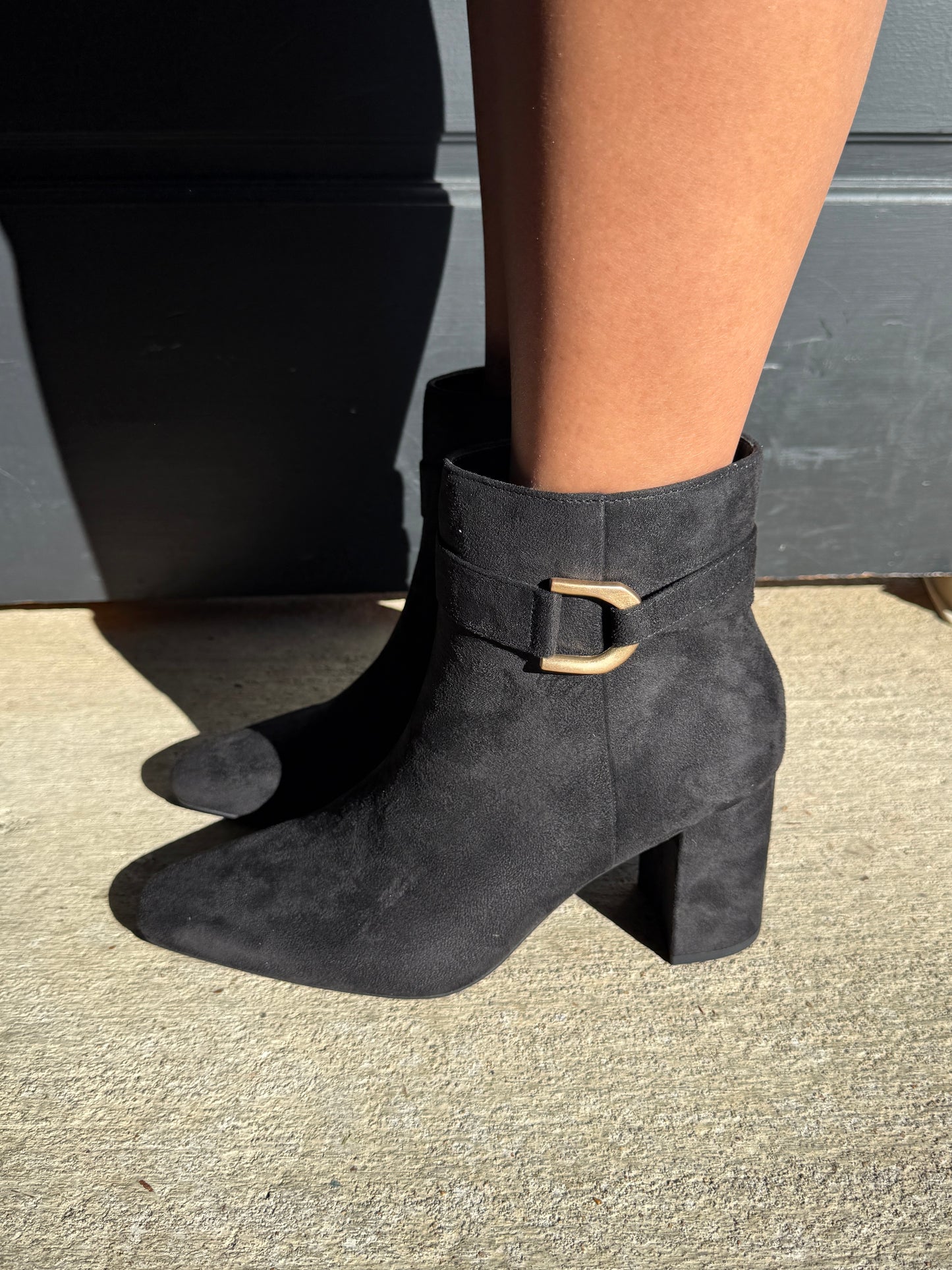 Black Gold Buckle Bootie