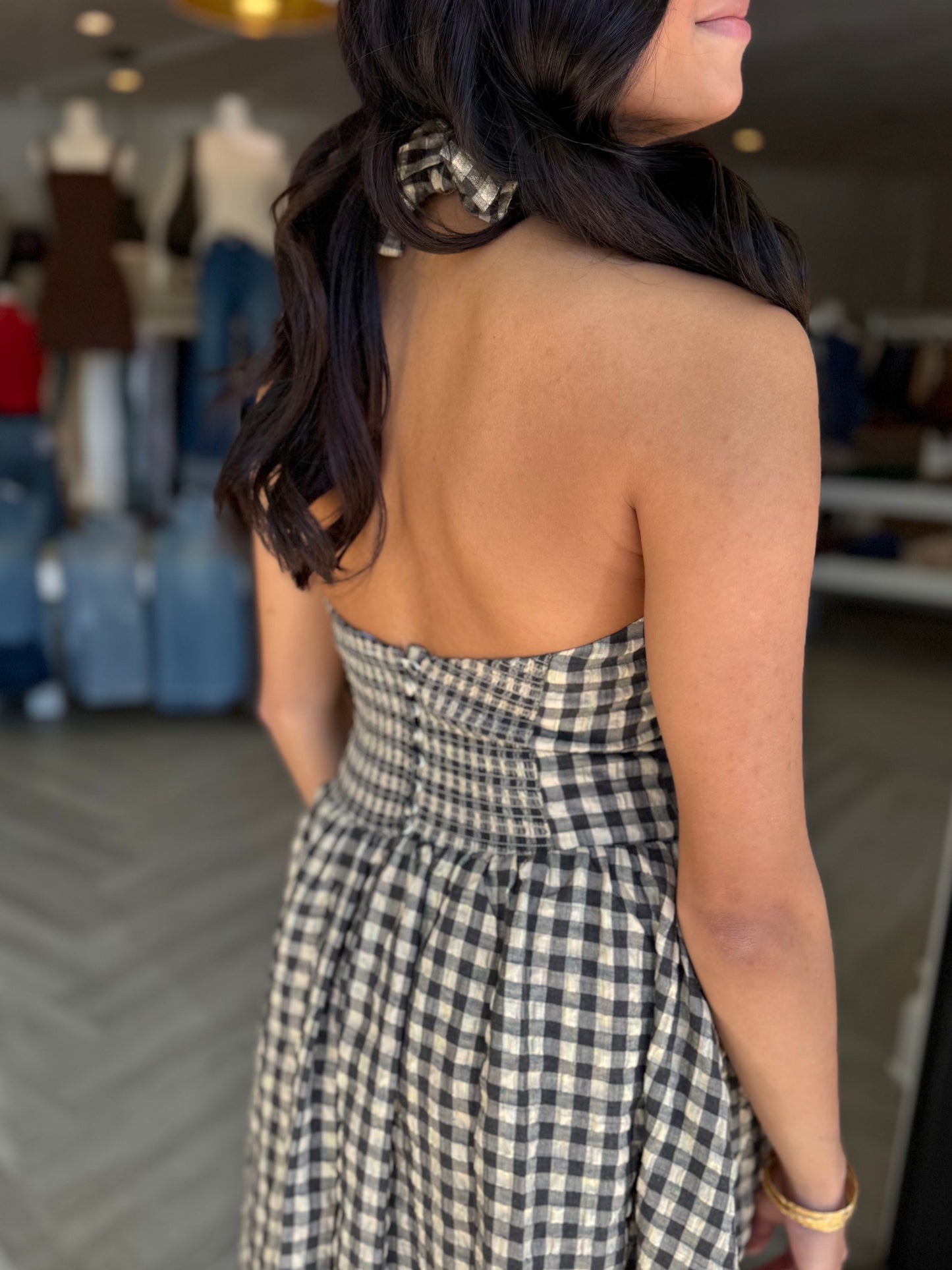 Vintage Checker Fit&Flare Halter Midi